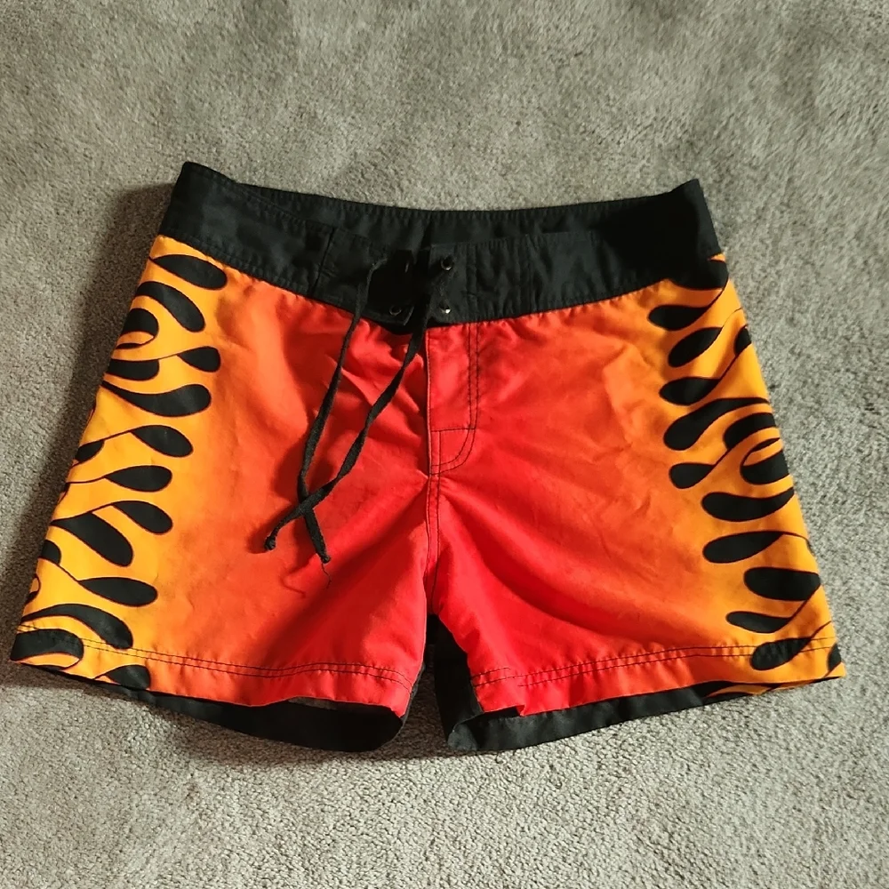 Vibrant Red and Orange Board Shorts